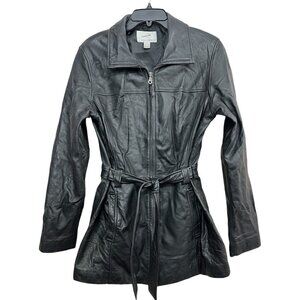 Vtg Y2K Jacqueline Ferrari Lambskin Leather Jacket Women M Black Belted Mob Wife